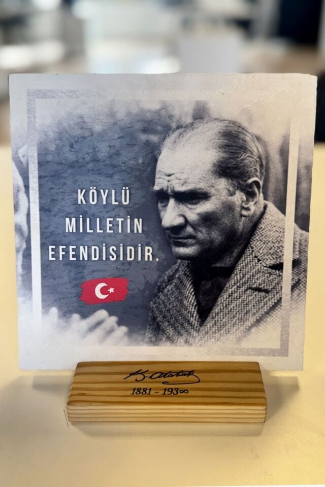 Masif Ahşap Stand & Limra Taşından Atatürk Portresi | Çift Kullanım Stand & Duvar - 016